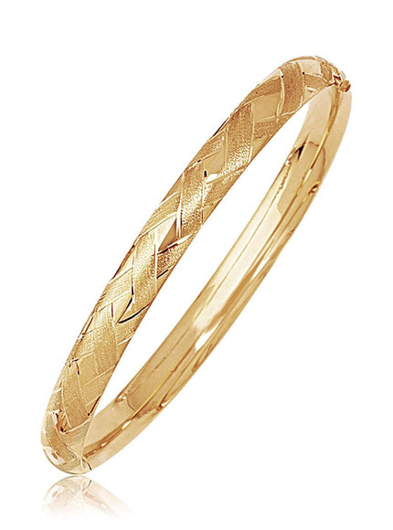 14k Yellow Gold Domed Bangle with a Weave Motif - Ellie Belle