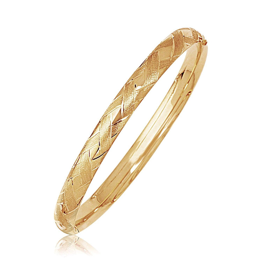 14k Yellow Gold Domed Bangle with a Weave Motif - Ellie Belle