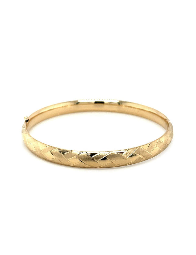 14k Yellow Gold Domed Bangle with a Weave Motif - Ellie Belle