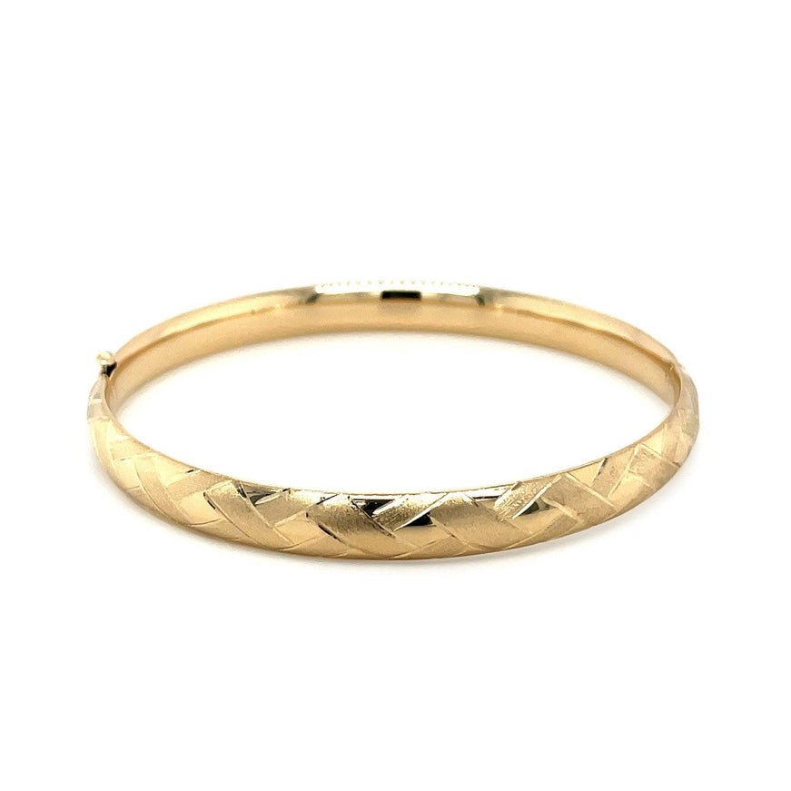 14k Yellow Gold Domed Bangle with a Weave Motif - Ellie Belle