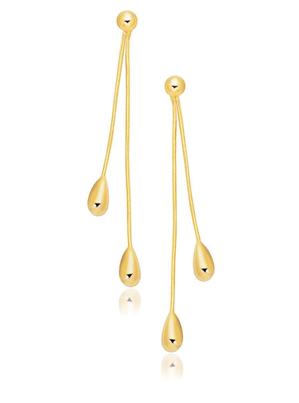 14k Yellow Gold Double Drop Long Earrings - Ellie Belle