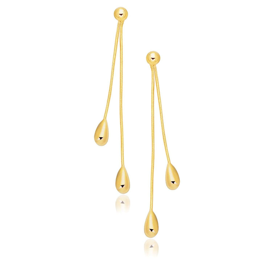 14k Yellow Gold Double Drop Long Earrings - Ellie Belle