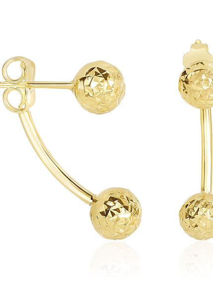 14k Yellow Gold Double Sided Diamond Cut Ball Earrings - Ellie Belle