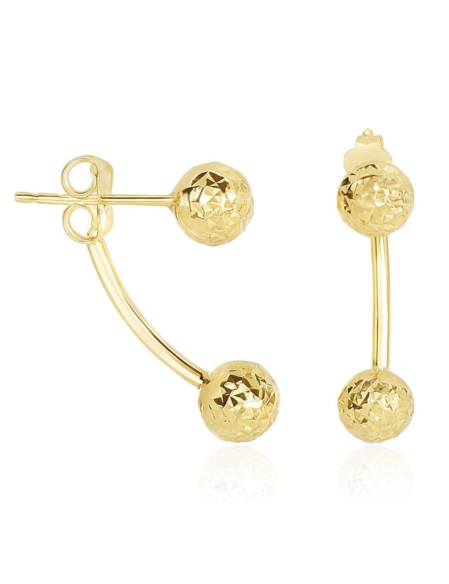 14k Yellow Gold Double Sided Diamond Cut Ball Earrings - Ellie Belle
