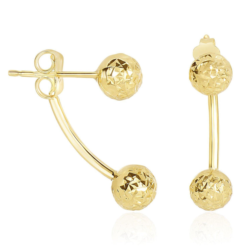 14k Yellow Gold Double Sided Diamond Cut Ball Earrings - Ellie Belle