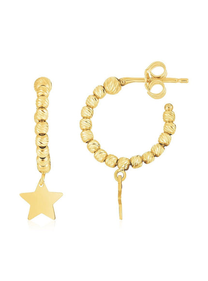 14K Yellow Gold Drop Star Charm Beaded Hoop Earrings - Ellie Belle