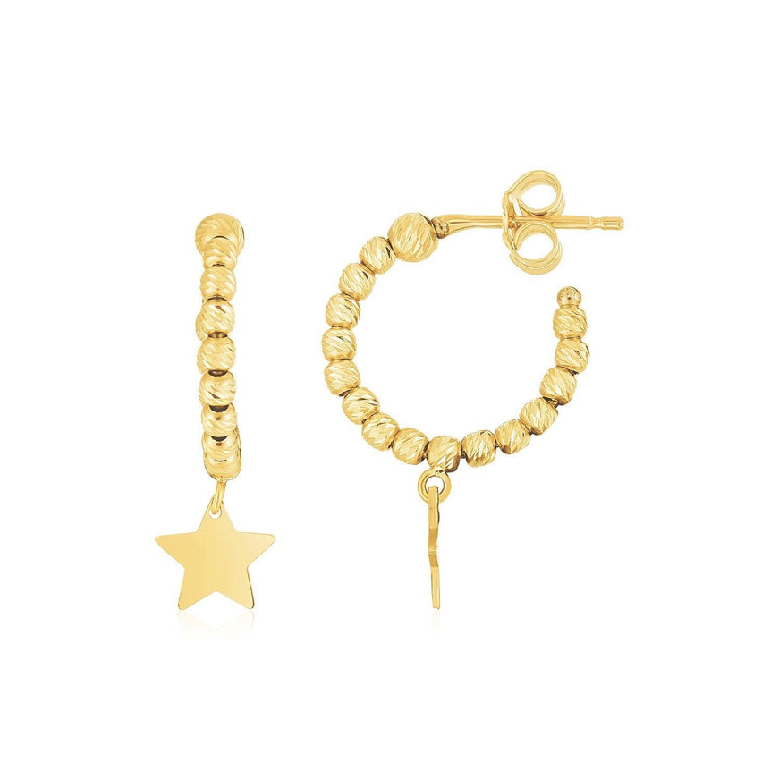 14K Yellow Gold Drop Star Charm Beaded Hoop Earrings - Ellie Belle