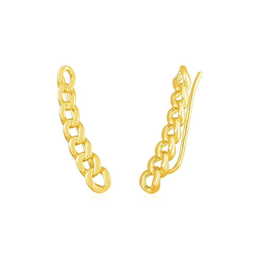 14k Yellow Gold Ear Climber Earring with Chain Links - Ellie Belle