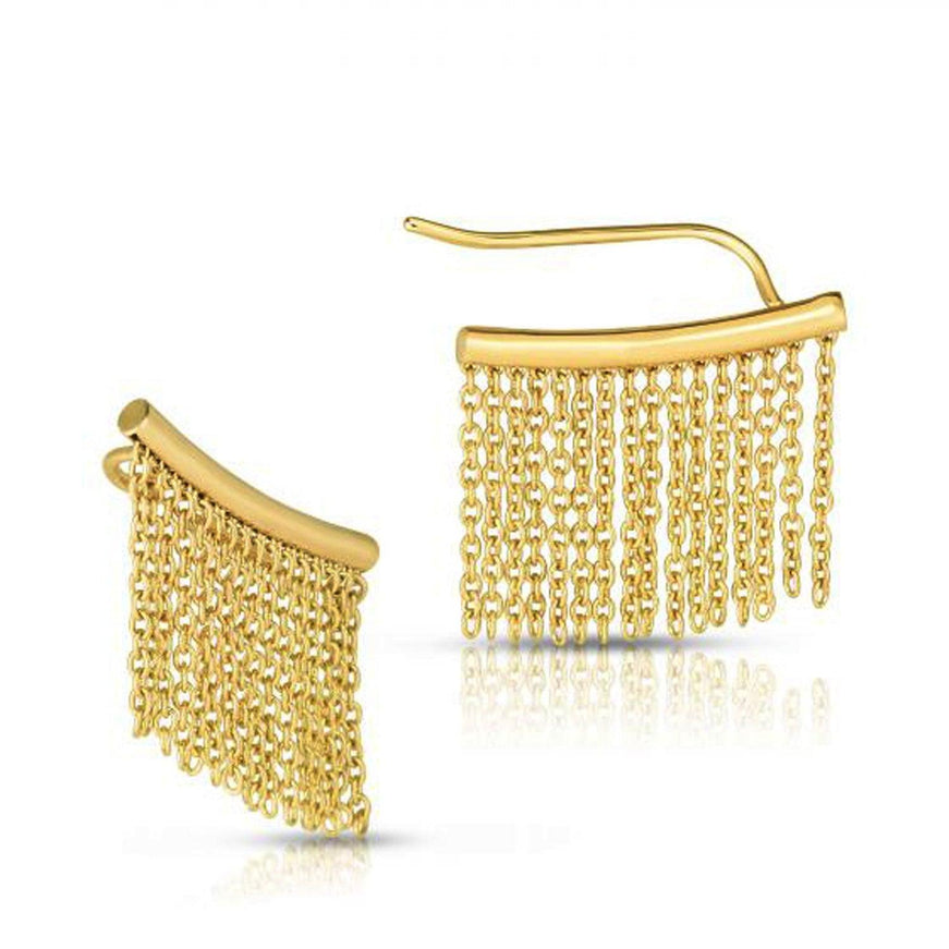 14k Yellow Gold Ear Climber Earring with Fringe Chain Links - Ellie Belle