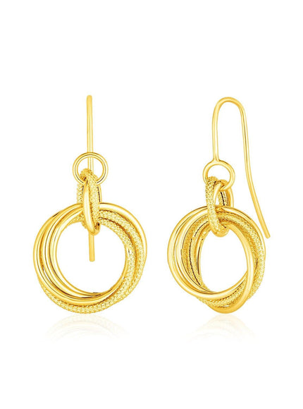 14k Yellow Gold Earrings with Interlocking Circle Dangles - Ellie Belle