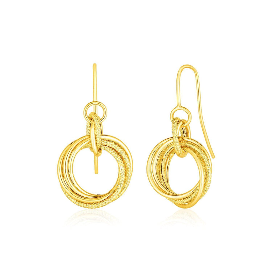 14k Yellow Gold Earrings with Interlocking Circle Dangles - Ellie Belle