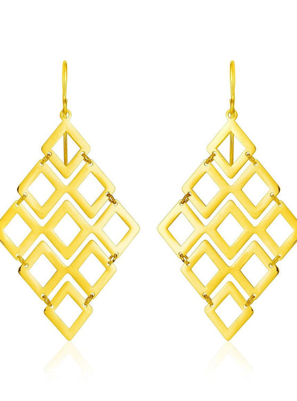 14k Yellow Gold Earrings with Polished Open Diamond Motifs - Ellie Belle