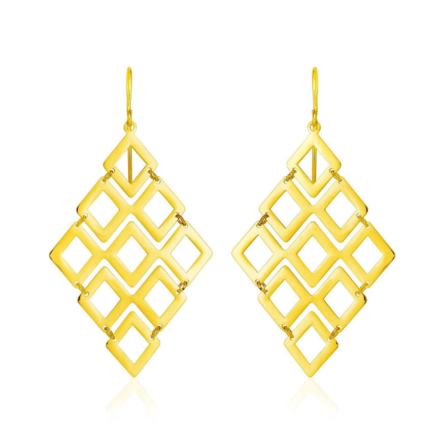 14k Yellow Gold Earrings with Polished Open Diamond Motifs - Ellie Belle