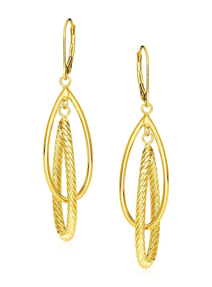 14k Yellow Gold Earrings with Shiny and Textured Teardrop Dangles - Ellie Belle