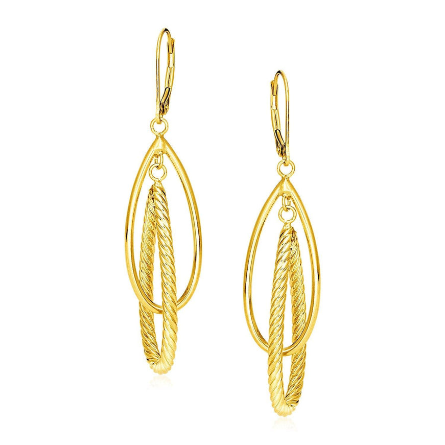 14k Yellow Gold Earrings with Shiny and Textured Teardrop Dangles - Ellie Belle