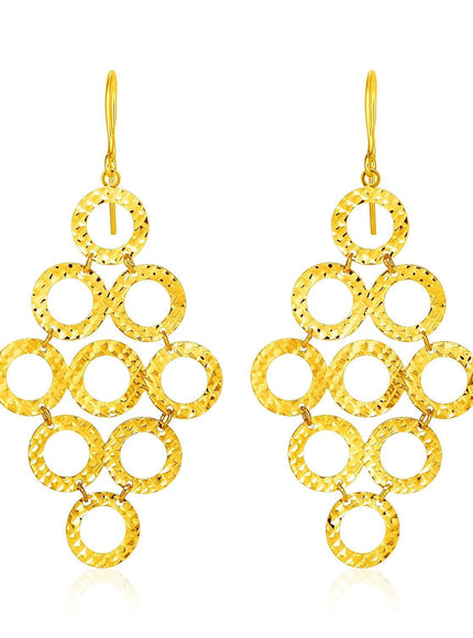 14k Yellow Gold Earrings with Textured Open Circle Motifs - Ellie Belle