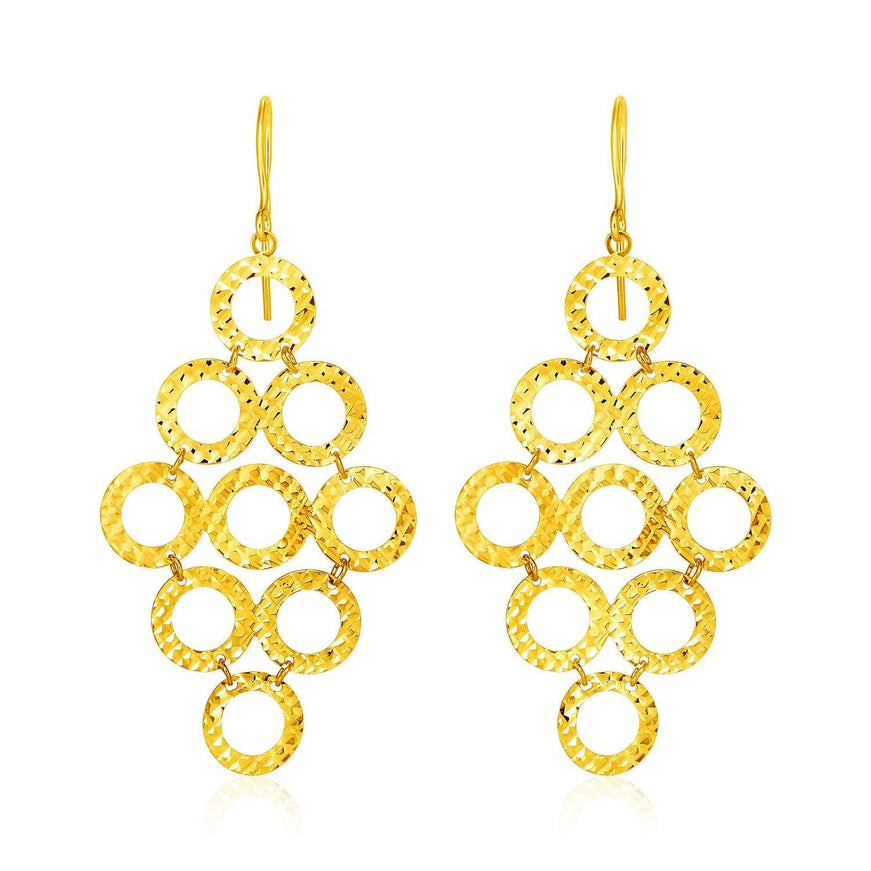 14k Yellow Gold Earrings with Textured Open Circle Motifs - Ellie Belle