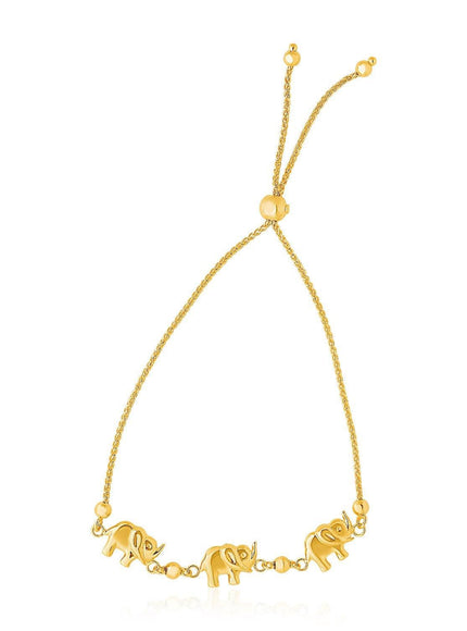 14k Yellow Gold Elephant Station Lariat Style Bracelet - Ellie Belle