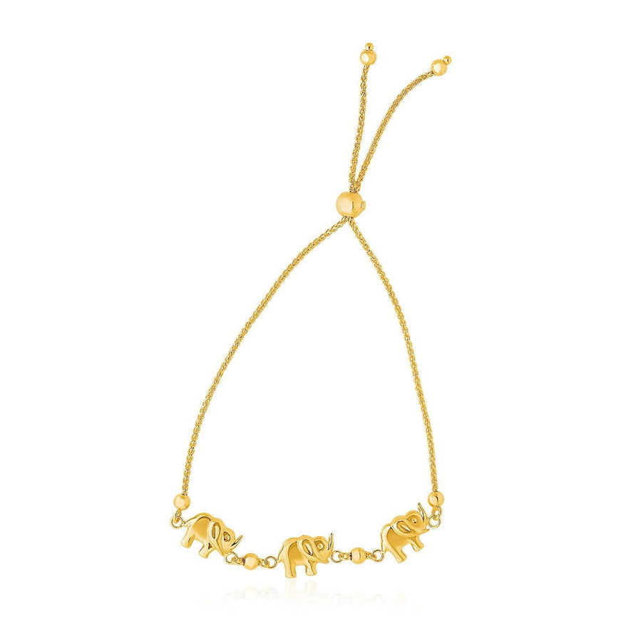 14k Yellow Gold Elephant Station Lariat Style Bracelet - Ellie Belle