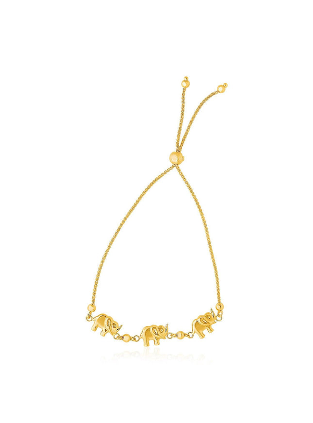 14k Yellow Gold Elephant Station Lariat Style Bracelet - Ellie Belle