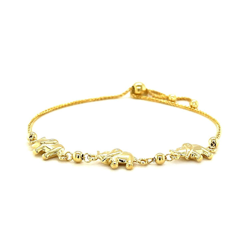 14k Yellow Gold Elephant Station Lariat Style Bracelet - Ellie Belle