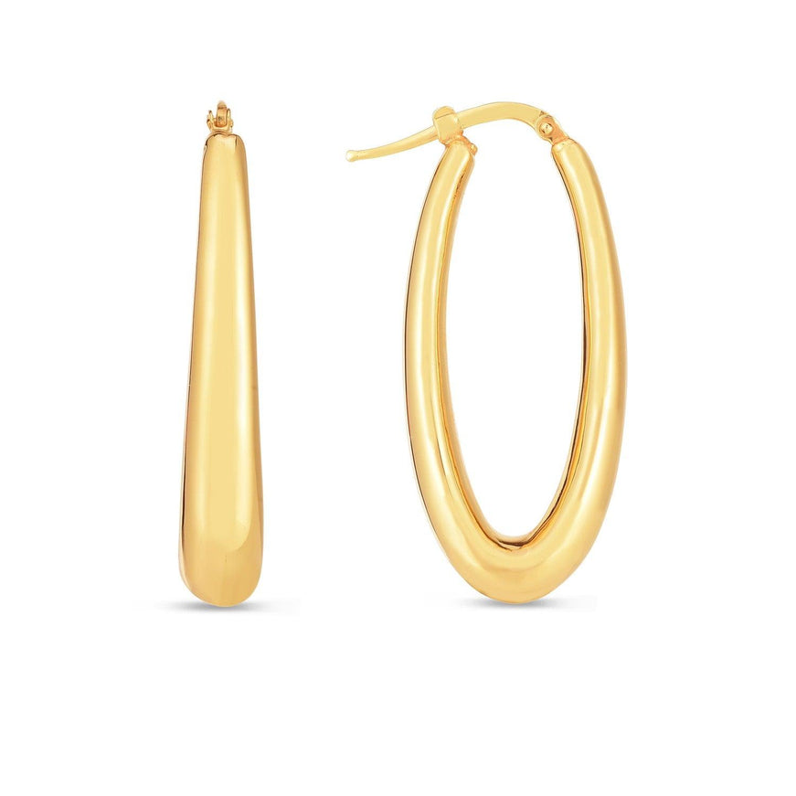 14k Yellow Gold Elongated Oval Hoops - Ellie Belle