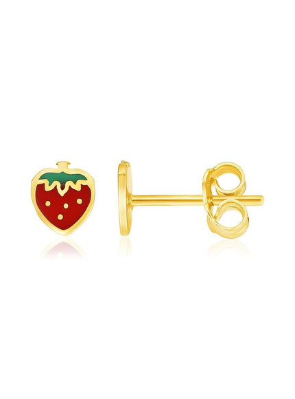 14k Yellow Gold Enameled Strawberry Childrens Earrings - Ellie Belle