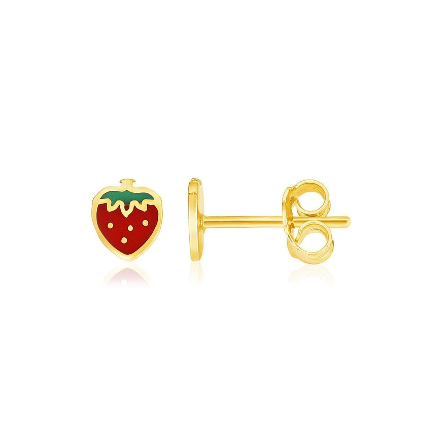 14k Yellow Gold Enameled Strawberry Childrens Earrings - Ellie Belle