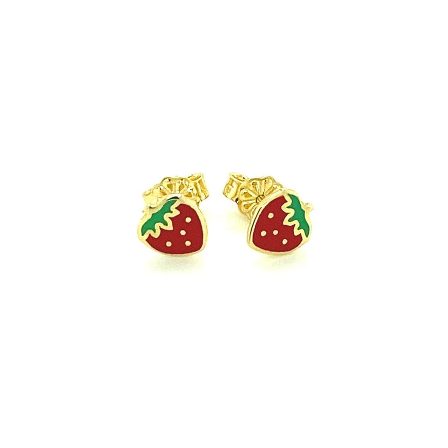 14k Yellow Gold Enameled Strawberry Childrens Earrings - Ellie Belle