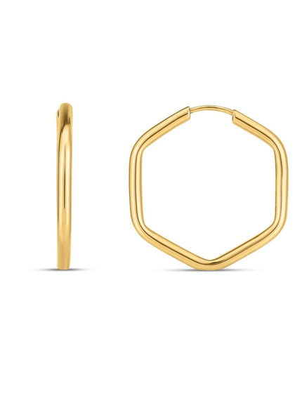 14k Yellow Gold Endless Hexagon Hoop Earrings - Ellie Belle