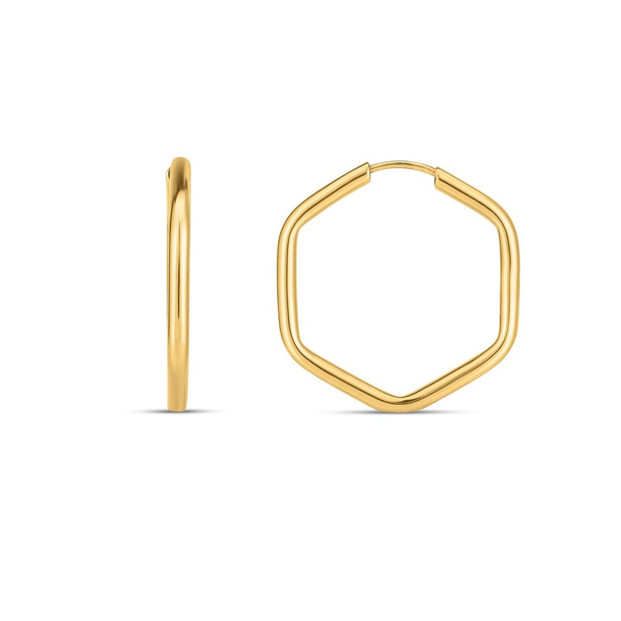 14k Yellow Gold Endless Hexagon Hoop Earrings - Ellie Belle