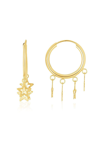 14K Yellow Gold Endless Star Charm Huggie Hoop Earrings - Ellie Belle