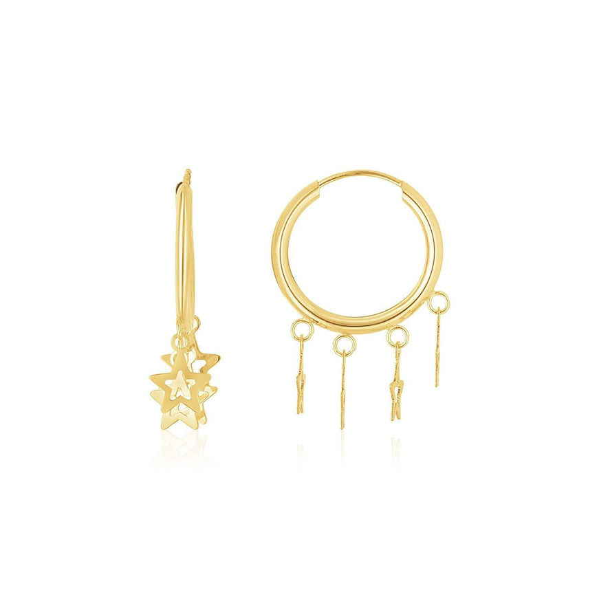 14K Yellow Gold Endless Star Charm Huggie Hoop Earrings - Ellie Belle