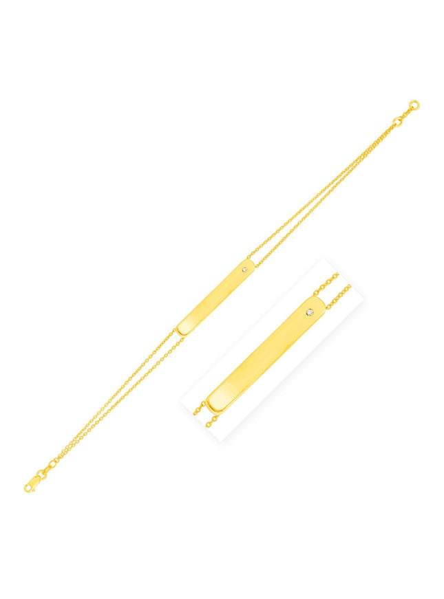 14K Yellow Gold Engravable Bar Bracelet with Diamond - Ellie Belle