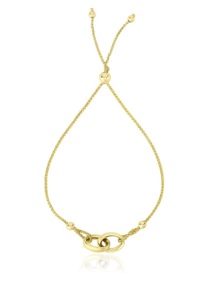 14k Yellow Gold Entwined Rings Adjustable Lariat Style Bracelet - Ellie Belle