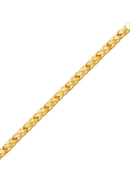 14k Yellow Gold Fancy Basket Weave Line Bracelet - Ellie Belle