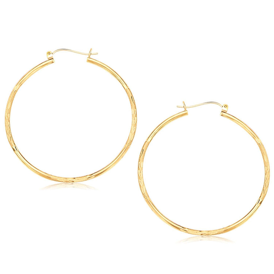 14k yellow gold diamond cut extra large hoop earrings