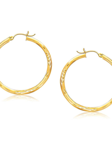 14k Yellow Gold Fancy Diamond Cut Hoop Earrings (35mm Diameter) - Ellie Belle