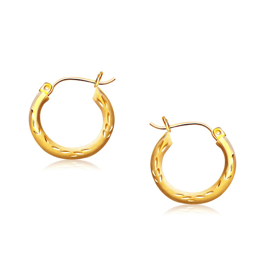 14k Yellow Gold Fancy Diamond Cut Hoop Earrings (5/8 inch Diameter) - Ellie Belle