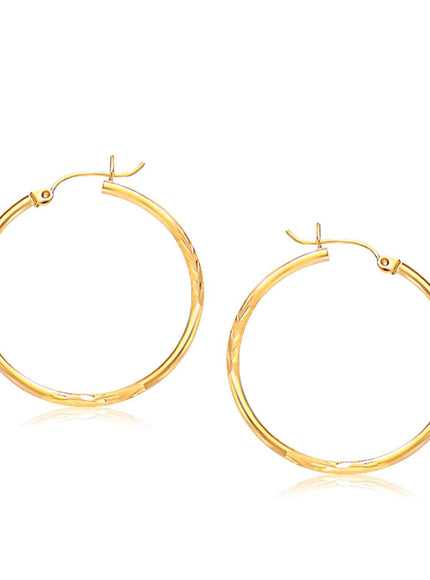 14k Yellow Gold Fancy Diamond Cut Slender Large Hoop Earrings (30mm Diameter) - Ellie Belle