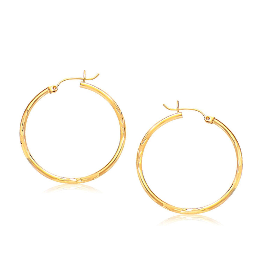 14k Yellow Gold Fancy Diamond Cut Slender Large Hoop Earrings (30mm Diameter) - Ellie Belle