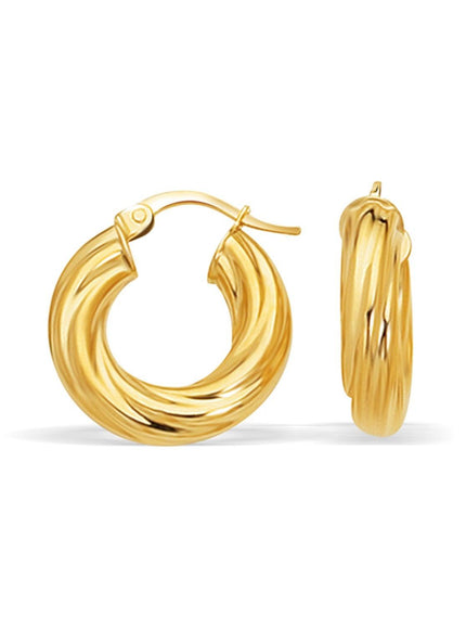 14k Yellow Gold Fancy Twist Hoop Earrings (7/8 inch Diameter) - Ellie Belle