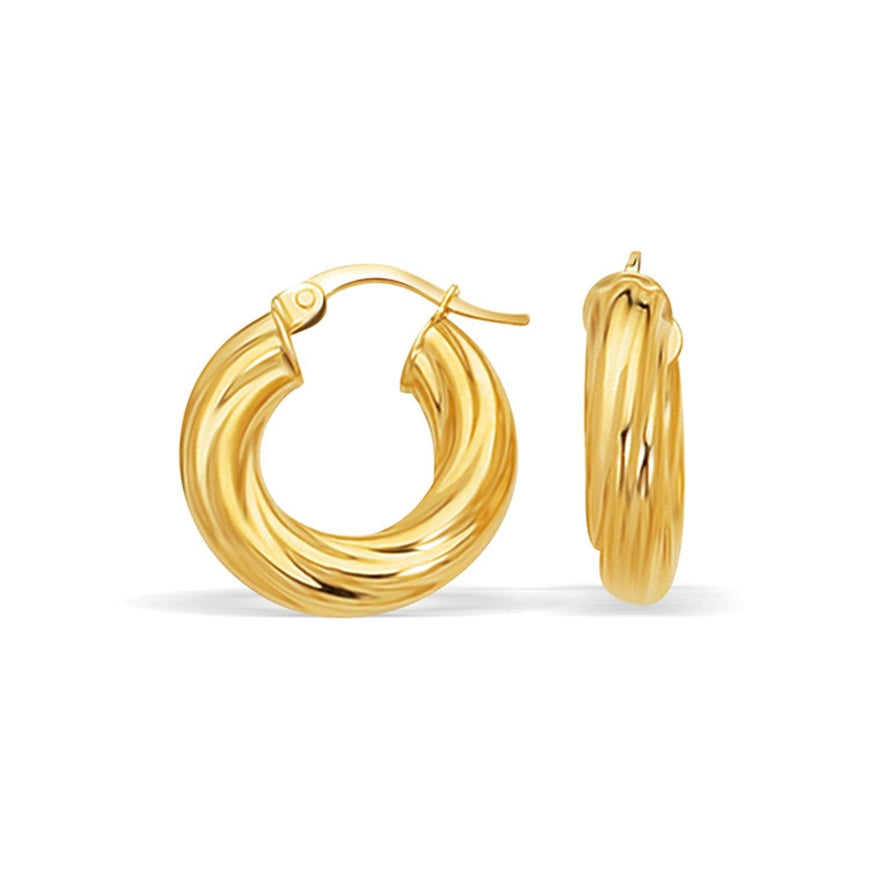 14k Yellow Gold Fancy Twist Hoop Earrings (7/8 inch Diameter) - Ellie Belle