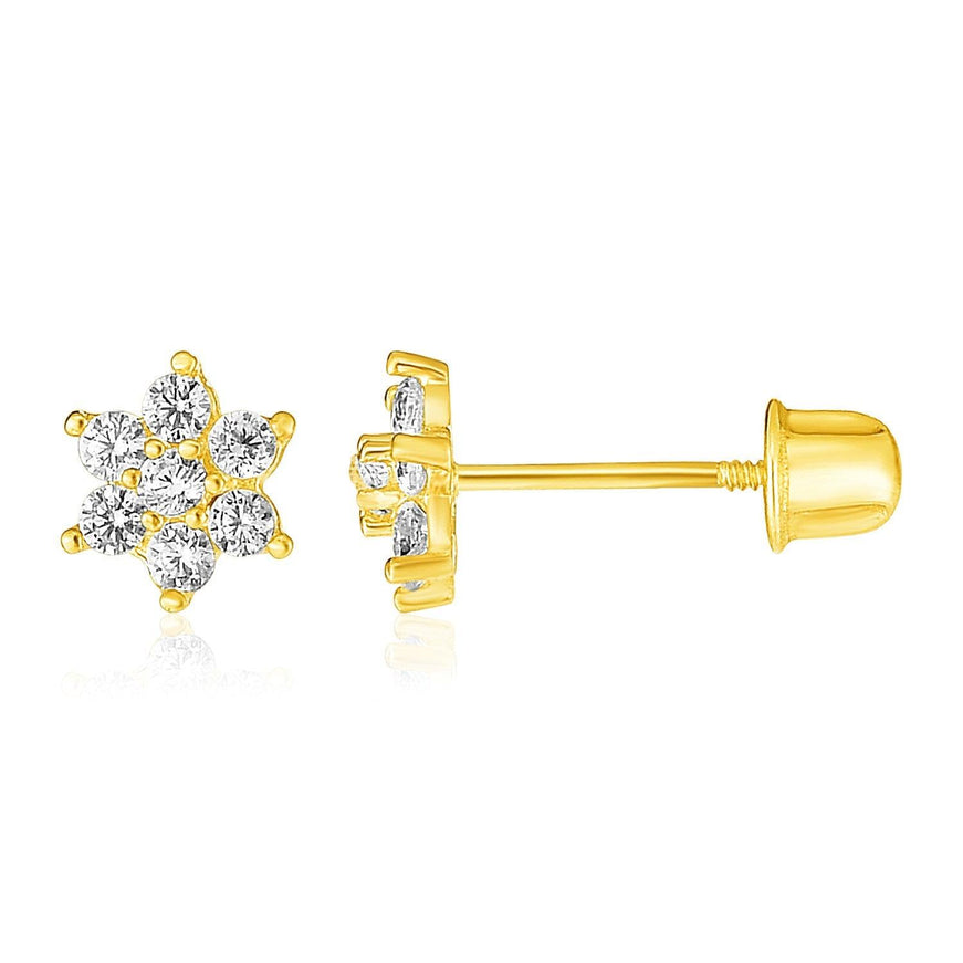 14k Yellow Gold Flower Childrens Earrings - Ellie Belle