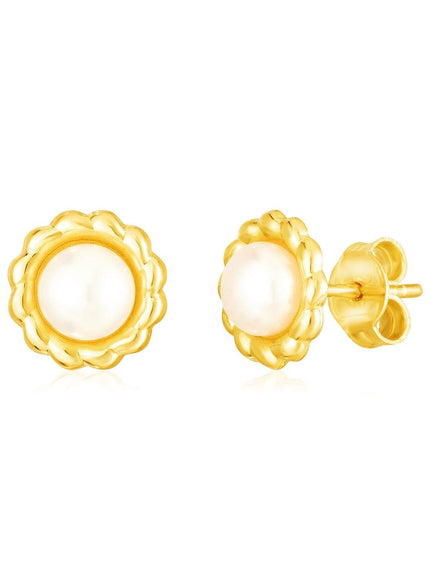 14k Yellow Gold Flower Stud Earrings with Pearls - Ellie Belle