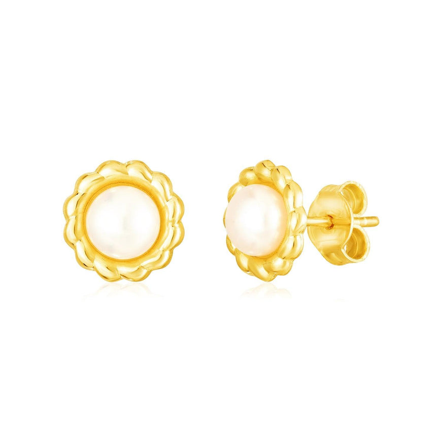 14k Yellow Gold Flower Stud Earrings with Pearls - Ellie Belle