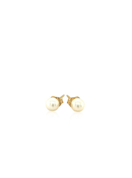 14k Yellow Gold Freshwater Cultured White Pearl Stud Earrings (4.0 mm) - Ellie Belle