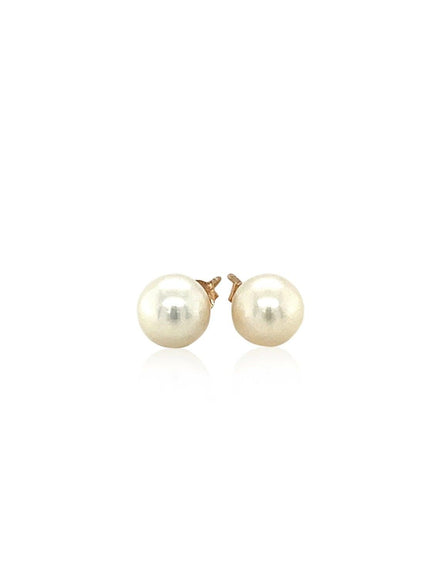 14k Yellow Gold Freshwater Cultured White Pearl Stud Earrings (6.0 mm) - Ellie Belle