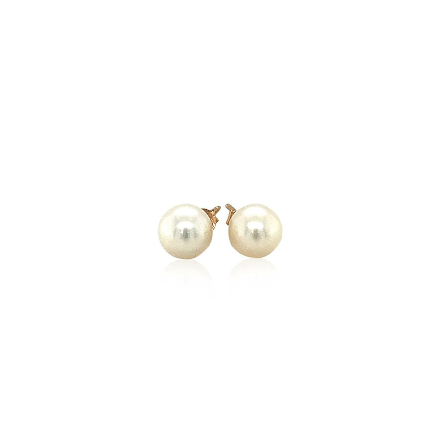 14k Yellow Gold Freshwater Cultured White Pearl Stud Earrings (6.0 mm) - Ellie Belle