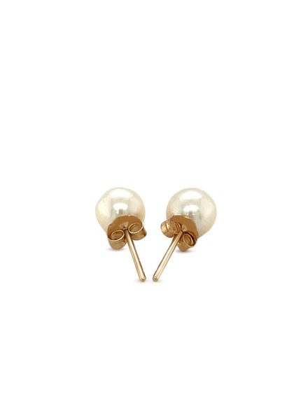 14k Yellow Gold Freshwater Cultured White Pearl Stud Earrings (6.0 mm) - Ellie Belle